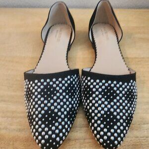 Isaac Mizrahi D’Orsay Black Suede/Studded Pointed Toed Flats Womens Sz 7.5